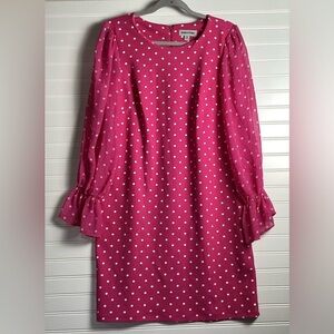 Shelby&Palmer Pink & White Poker Dot Long Sleeve midi Dress Size 14 Barbiecore
